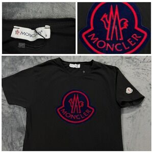 Moncler Mens Large Logo Patch T-Shirt Black Short Sleeve Crewneck Tee Size S